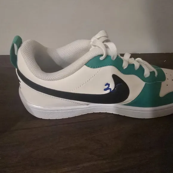 Green and White Sneakers with Perforated Leather Design