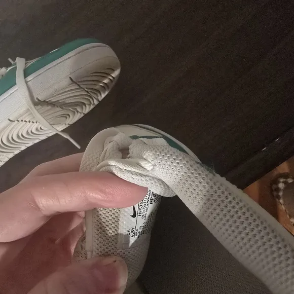 Green and White Sneakers with Perforated Leather Design