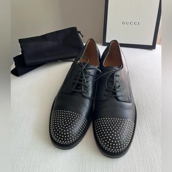Gucci 36 Micro Studs Leather Oxford Lace Up Shoes