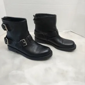 Gucci Black Leather Biker Moto Ankle Boots  Size 37.5