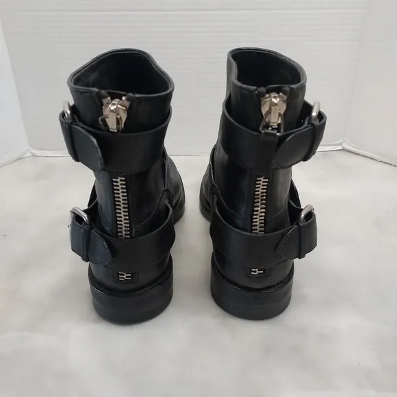 Gucci Black Leather Biker Moto Ankle Boots  Size 37.5