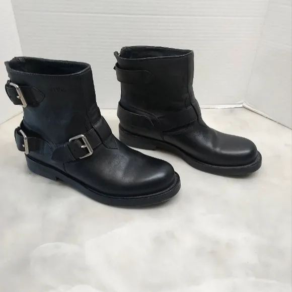 Gucci Black Leather Biker Moto Ankle Boots  Size 37.5