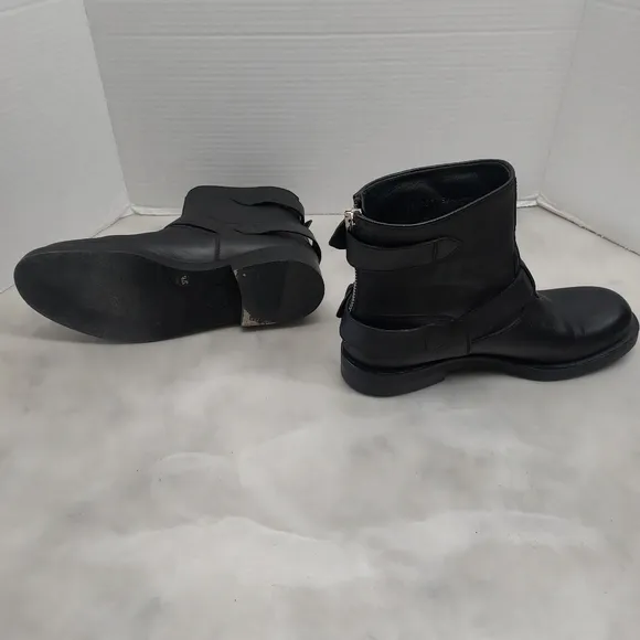 Gucci Black Leather Biker Moto Ankle Boots  Size 37.5