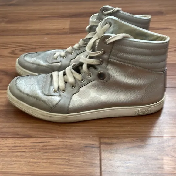 Gucci “Coda” GG Guccisima silver leather high tops, size 9.5 US