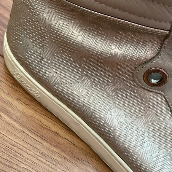 Gucci “Coda” GG Guccisima silver leather high tops, size 9.5 US