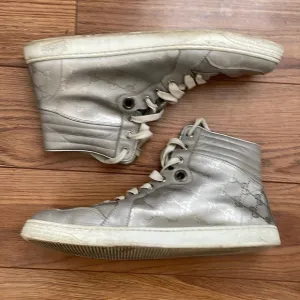 Gucci “Coda” GG Guccisima silver leather high tops, size 9.5 US