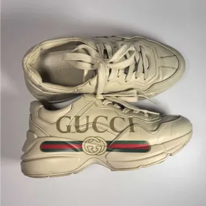 Gucci Rhyton Logo Sneakers - Ivory Leather with Web Stripe |Retail Price: $1,150