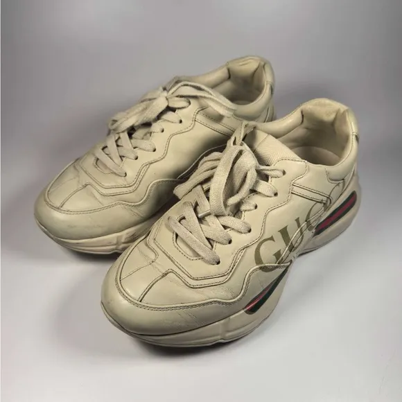 Gucci Rhyton Logo Sneakers - Ivory Leather with Web Stripe |Retail Price: $1,150