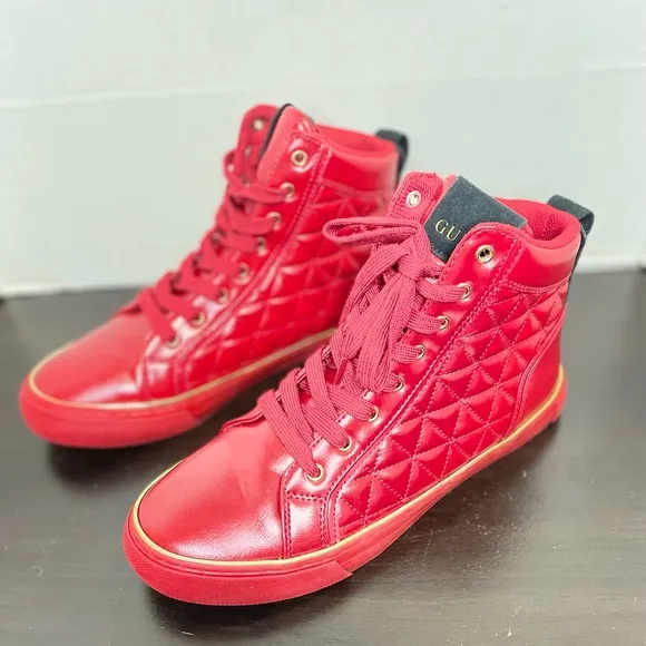 GUESS RED FAUX LEATHER HIGH TOP SNEAKERS FOR MEN SIZE 7.5 US.