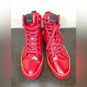 GUESS RED FAUX LEATHER HIGH TOP SNEAKERS FOR MEN SIZE 7.5 US.