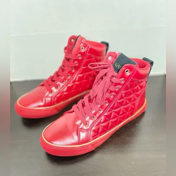 GUESS RED FAUX LEATHER HIGH TOP SNEAKERS FOR MEN SIZE 7.5 US.