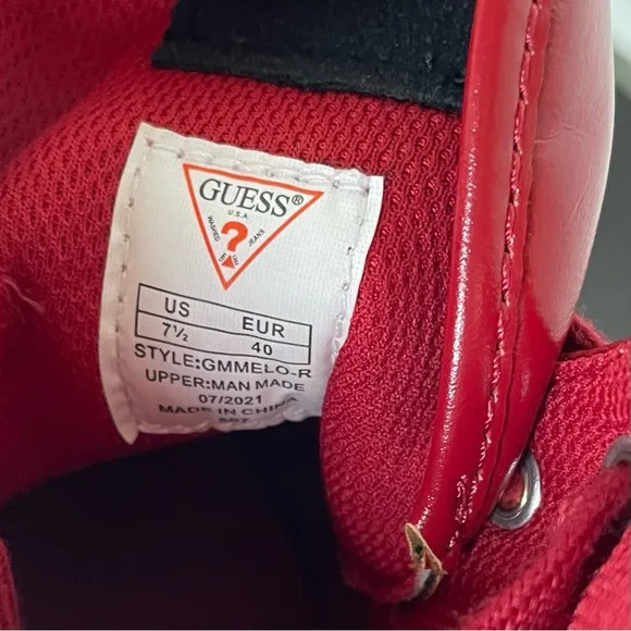 GUESS RED FAUX LEATHER HIGH TOP SNEAKERS FOR MEN SIZE 7.5 US.