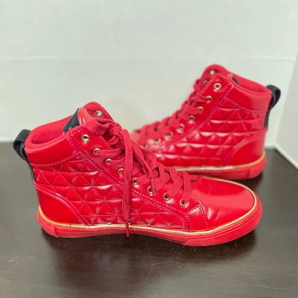 GUESS RED FAUX LEATHER HIGH TOP SNEAKERS FOR MEN SIZE 7.5 US.