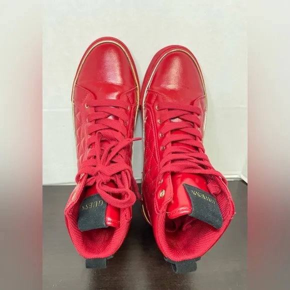 GUESS RED FAUX LEATHER HIGH TOP SNEAKERS FOR MEN SIZE 7.5 US.