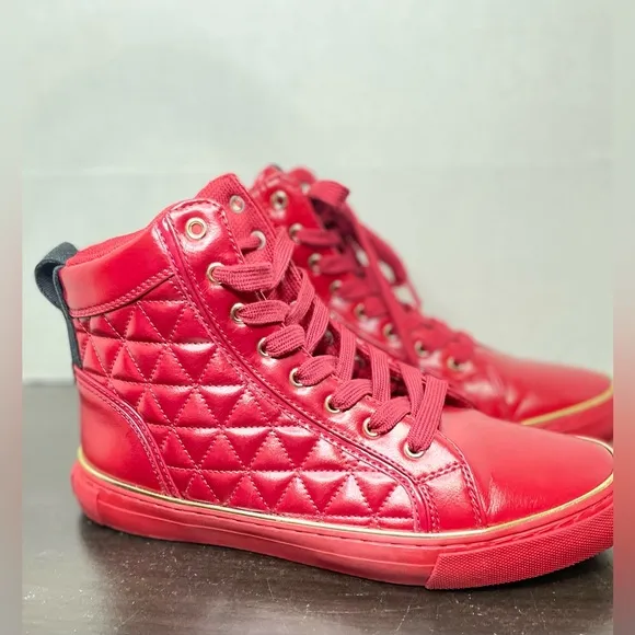 GUESS RED FAUX LEATHER HIGH TOP SNEAKERS FOR MEN SIZE 7.5 US.