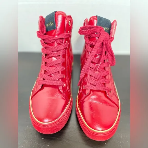 GUESS RED FAUX LEATHER HIGH TOP SNEAKERS FOR MEN SIZE 7.5 US.