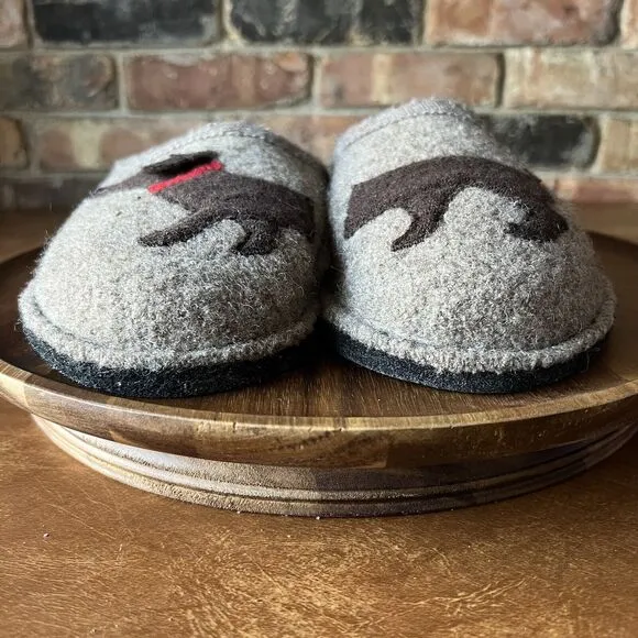 HAFLINGER Slippers Wool Doggy Dachsund Puppy Dog Shoes Men's 10 Women's 11