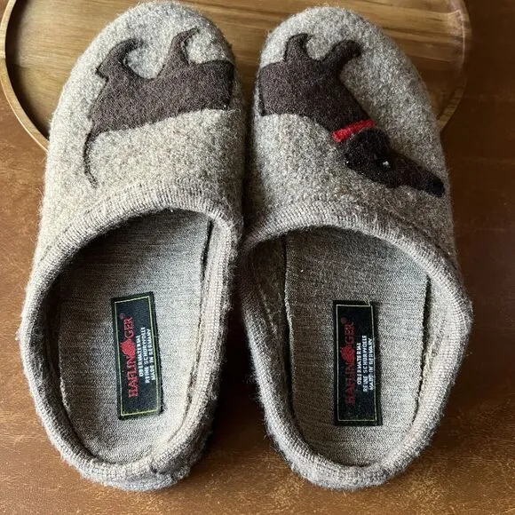 HAFLINGER Slippers Wool Doggy Dachsund Puppy Dog Shoes Men's 10 Women's 11