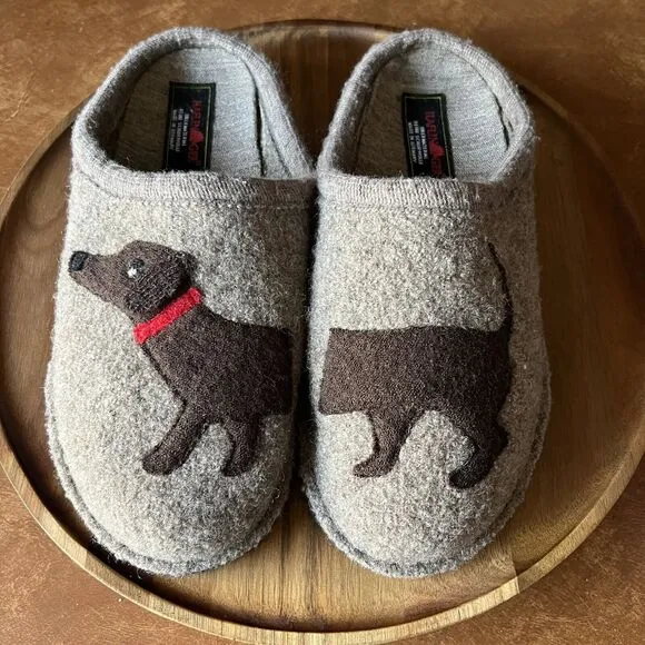 HAFLINGER Slippers Wool Doggy Dachsund Puppy Dog Shoes Men's 10 Women's 11