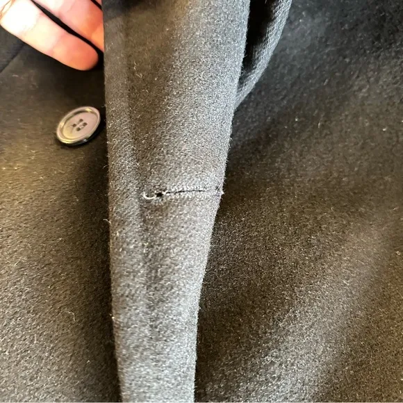 HALSTON BLACK WOOL COAT OVERCOAT PEACOAT FITTED WINTER JACKET OFFICE PREPPY