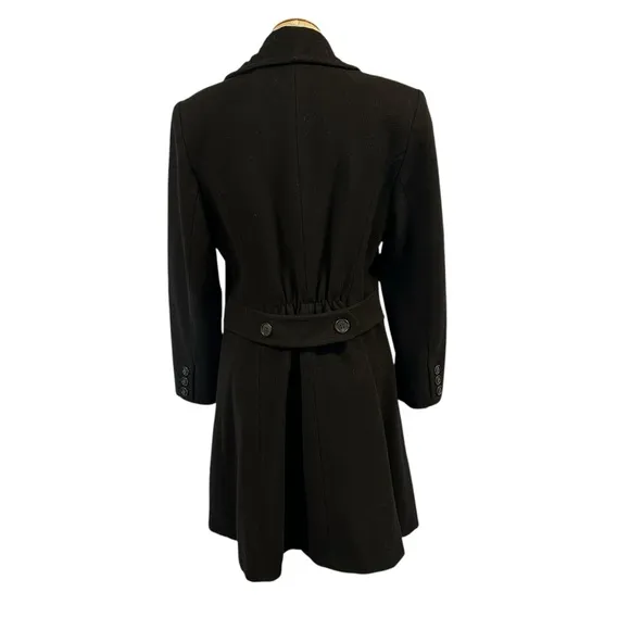 HALSTON BLACK WOOL COAT OVERCOAT PEACOAT FITTED WINTER JACKET OFFICE PREPPY