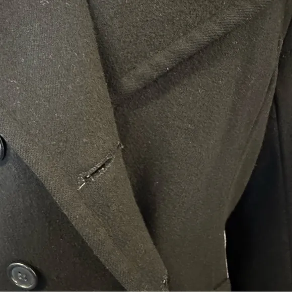 HALSTON BLACK WOOL COAT OVERCOAT PEACOAT FITTED WINTER JACKET OFFICE PREPPY