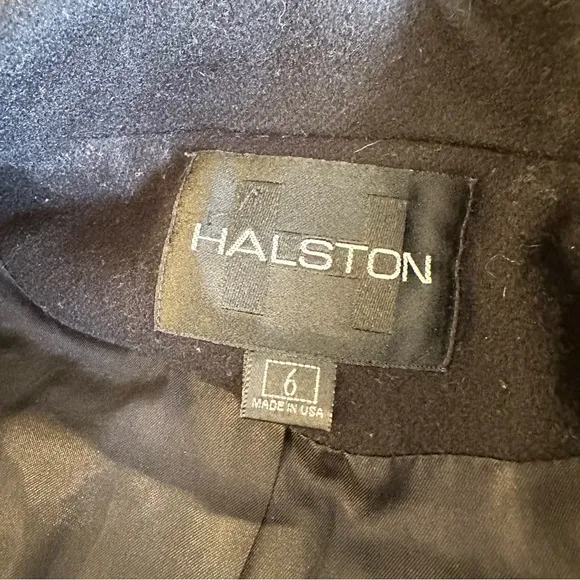 HALSTON BLACK WOOL COAT OVERCOAT PEACOAT FITTED WINTER JACKET OFFICE PREPPY