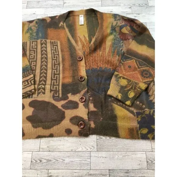 Heathmoor Cardigan Sweater Womens S/M Southwestern Native Boho Artsy Wood button