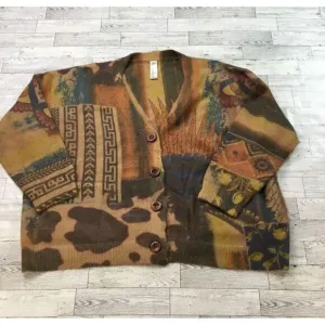 Heathmoor Cardigan Sweater Womens S/M Southwestern Native Boho Artsy Wood button