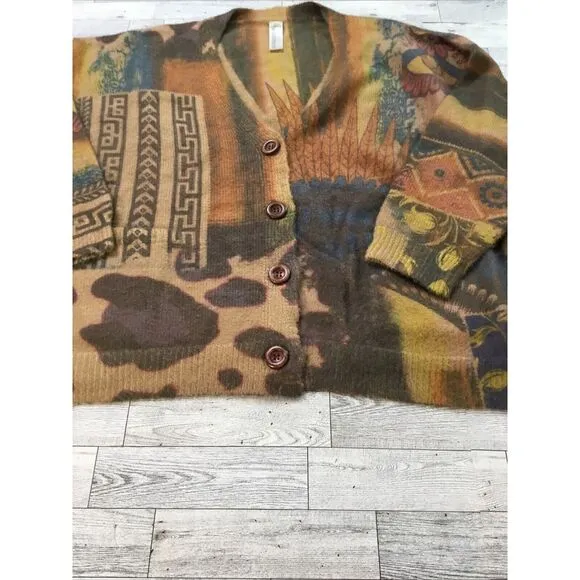Heathmoor Cardigan Sweater Womens S/M Southwestern Native Boho Artsy Wood button