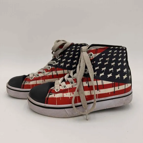 Heelys Red White &amp; Blue Patriotic Skate Sneakers American Flag Print Size USA 1
