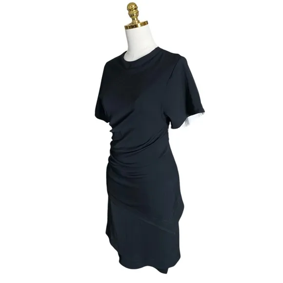 HELMUT LANG | Layered Ruched Side Fitted Short Sleeve Mini Black Dress Size 0