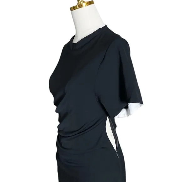 HELMUT LANG | Layered Ruched Side Fitted Short Sleeve Mini Black Dress Size 0