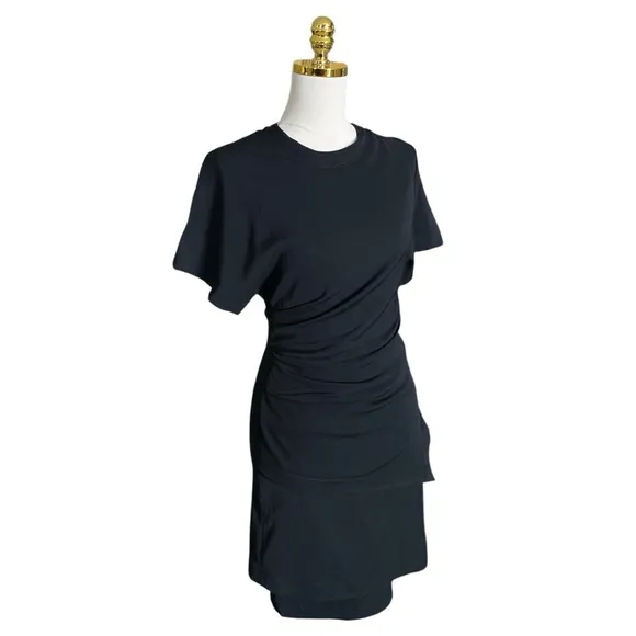HELMUT LANG | Layered Ruched Side Fitted Short Sleeve Mini Black Dress Size 0