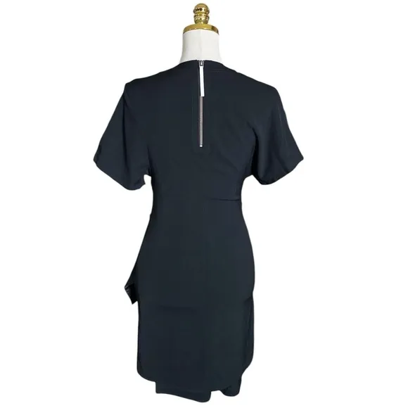 HELMUT LANG | Layered Ruched Side Fitted Short Sleeve Mini Black Dress Size 0