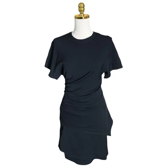 HELMUT LANG | Layered Ruched Side Fitted Short Sleeve Mini Black Dress Size 0