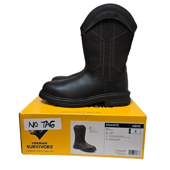 Herman Survivors Granite Pull On Leather Steel Toe Work Boots Mens Size 8 Brown