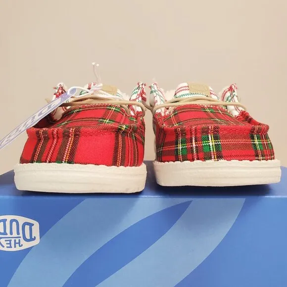 Hey Dude Wally Big Kids Tri Tartan Plaid Shoes New Fleece Lined Size c12/j2/j5