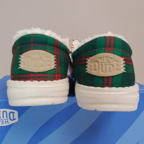 Hey Dude Wally Big Kids Tri Tartan Plaid Shoes New Fleece Lined Size c12/j2/j5