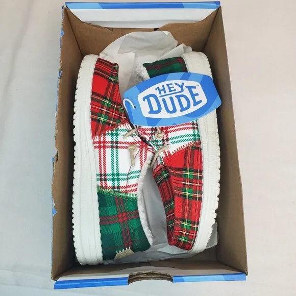 Hey Dude Wally Big Kids Tri Tartan Plaid Shoes New Fleece Lined Size c12/j2/j5