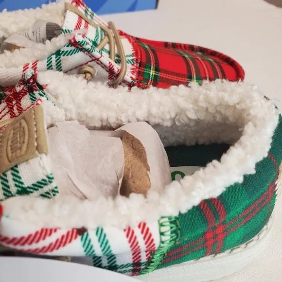 Hey Dude Wally Big Kids Tri Tartan Plaid Shoes New Fleece Lined Size c12/j2/j5