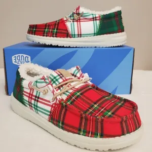 Hey Dude Wally Big Kids Tri Tartan Plaid Shoes New Fleece Lined Size c12/j2/j5