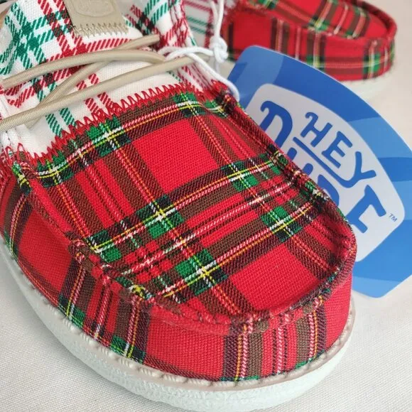 Hey Dude Wally Big Kids Tri Tartan Plaid Shoes New Fleece Lined Size c12/j2/j5