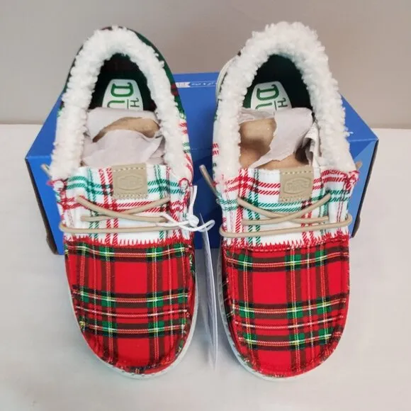 Hey Dude Wally Big Kids Tri Tartan Plaid Shoes New Fleece Lined Size c12/j2/j5