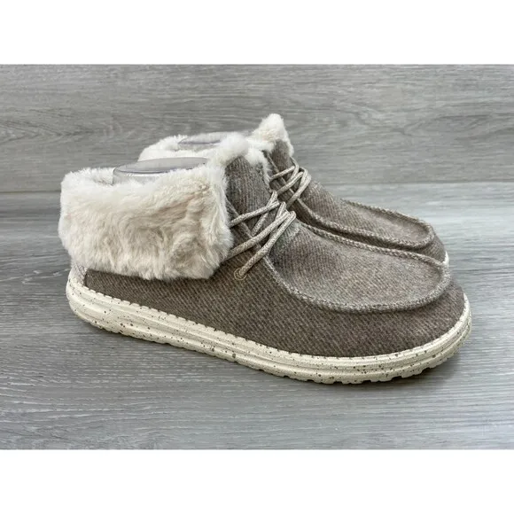 Hey Dude Wendy Fold 12177 Women's US 11 Gray Fabric Upper Stitch Cozy Ankle Boot