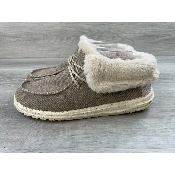 Hey Dude Wendy Fold 12177 Women's US 11 Gray Fabric Upper Stitch Cozy Ankle Boot