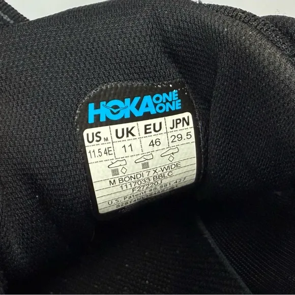 Hoka One Mens Bondi 7 Shoes US 11.5 X-Wide Black Everyday Running Walking