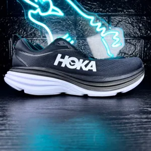 Hoka One One Bondi 8 Men’s Running Walking Shoes Black White 10.5
