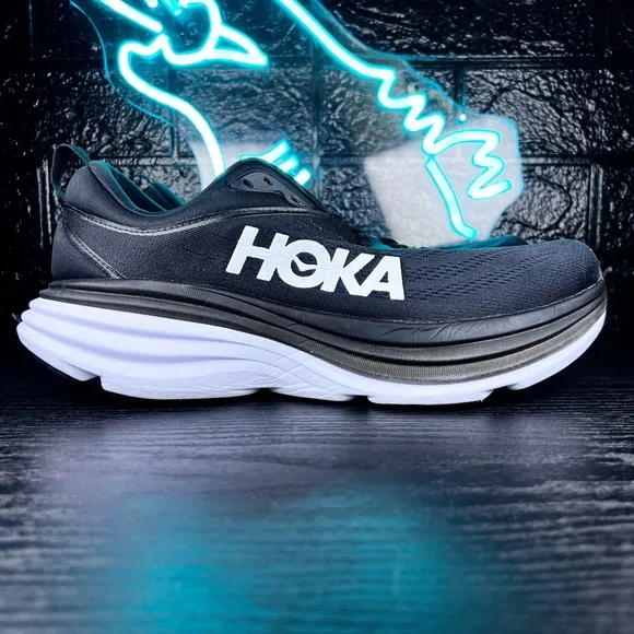 Hoka One One Bondi 8 Men’s Running Walking Shoes Black White 10.5