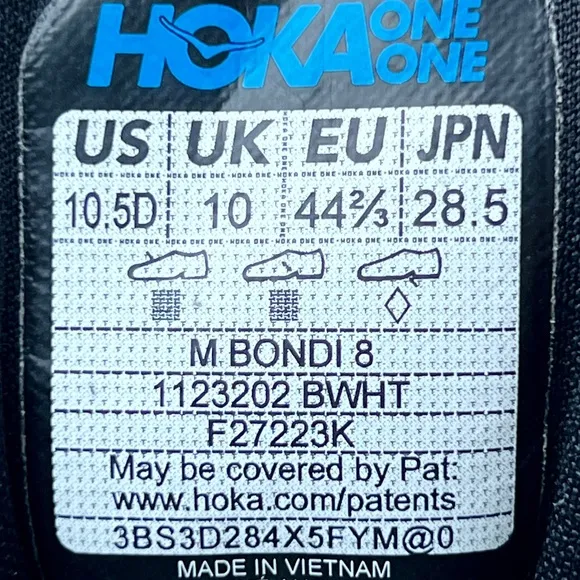 Hoka One One Bondi 8 Men’s Running Walking Shoes Black White 10.5